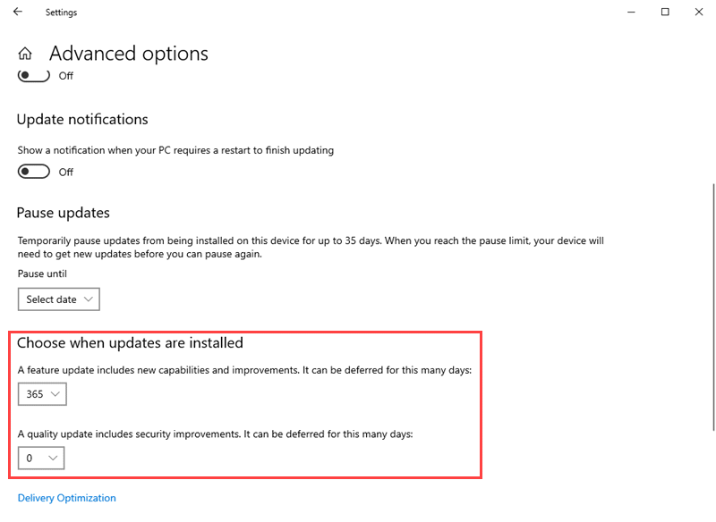 Windows 10 Defer Feature Update Setting Missing From Advanced Options